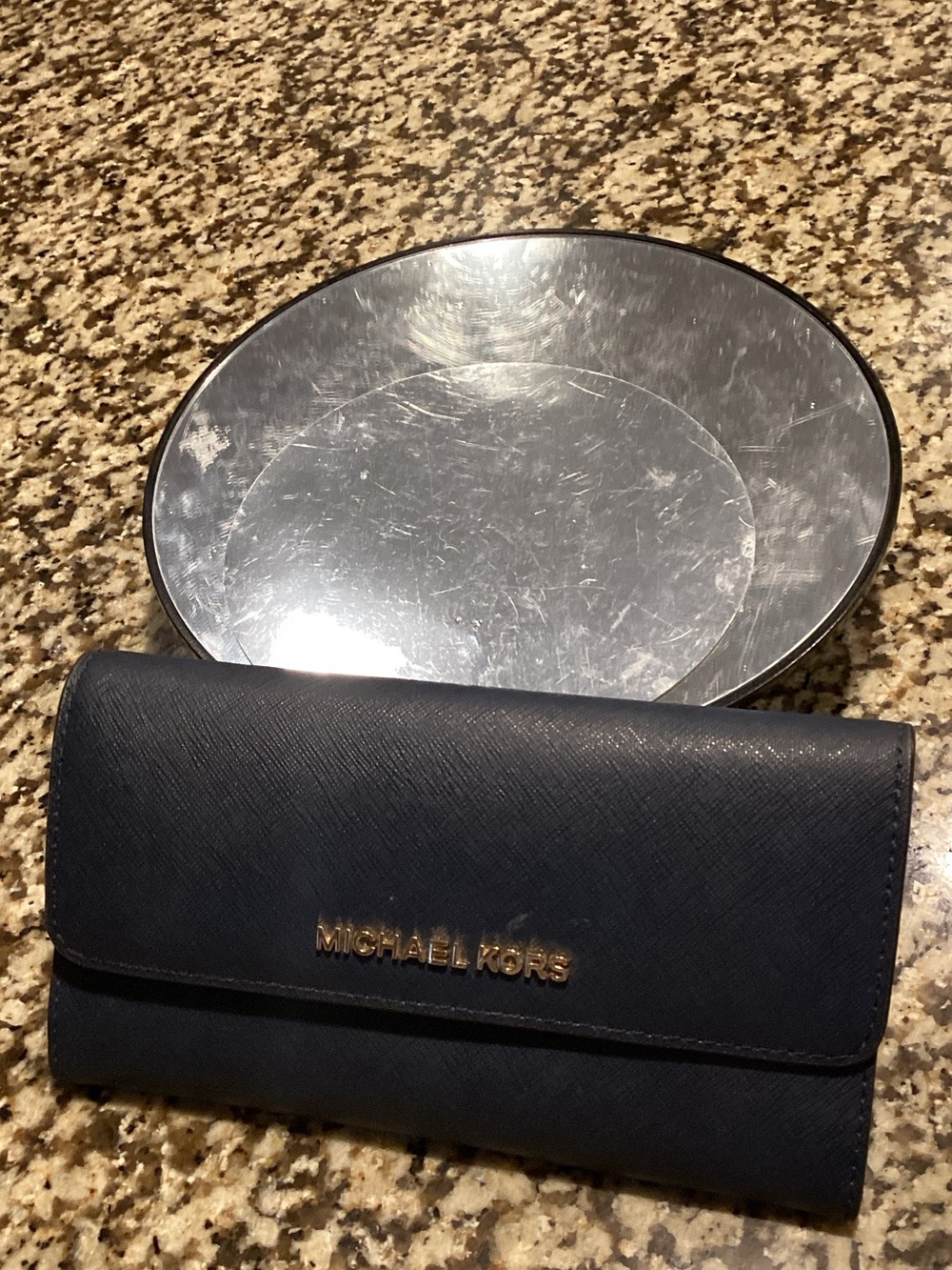 Michael Kors Navy Saffiano Leather Continental Wallet with Gold Logo